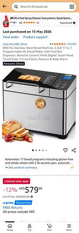 KBS Automatic Bread Maker - Stainless Steel, Multiple Programs
