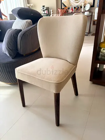 Beige Upholstered Dining Accent Chair with Dark Wooden Legs. Marina Home