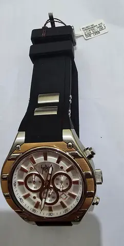 Men's Silver Chronograph Sport Watch with Black Rubber Strap