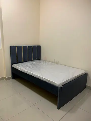 Single upholstered bed with headboard and mattress - dark grey, like new