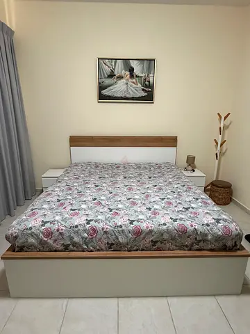 King bed set with hydraulic storage with mattress and mattress topper and side tables
