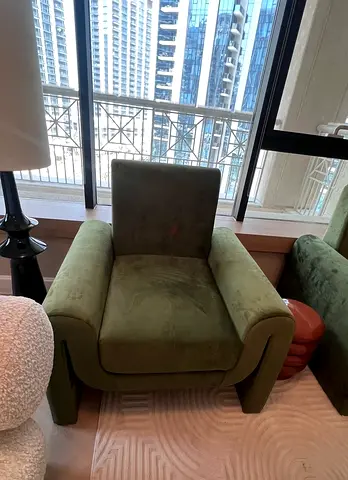 Green Velvet Armchair in Good Condition