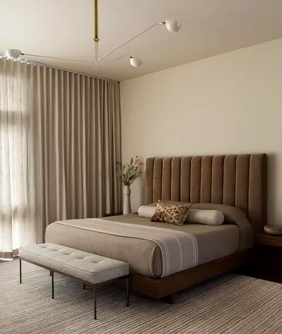 Modern Platform Bed with Upholstered Vertical Tufted Headboard