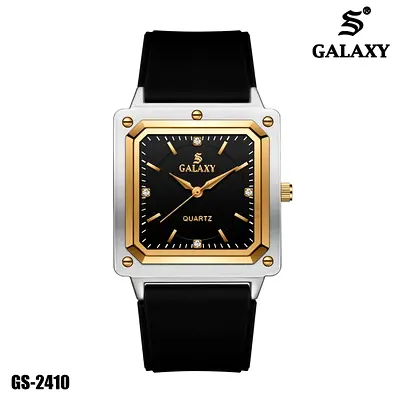 Galaxy GS-2410 Men's Square Quartz Watch - Black Strap