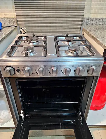 Midea 60x60cm FreestandinUsed 4-Burner Stainless Steel Gas Cooker with Oven - Good Working Condition