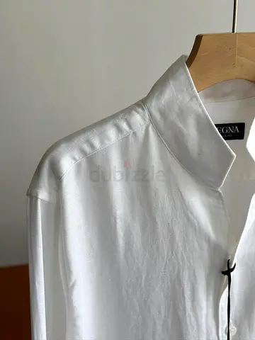 Ermenegildo Zegna White Linen Mandarin Collar Shirt