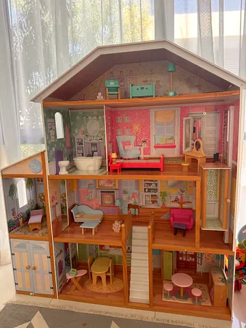 Wooden Dolls House with Accessories and Furniture