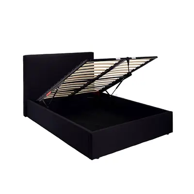 Black velvet upholstered double size hydraulic bed