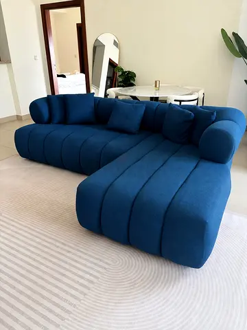Brand New Modern Curved Blue L-Shape Sofa with Chaise - Good Condition