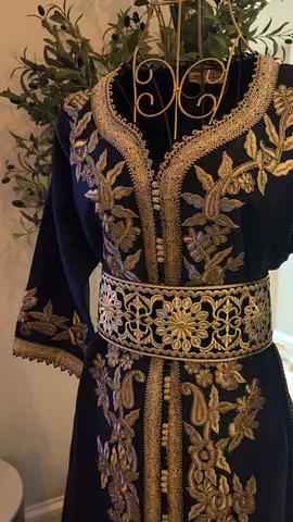 Black and Gold Embroidered Traditional Kaftan with Belt