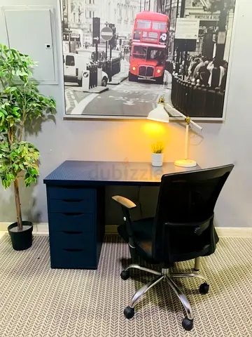 IKEA LINNMON/ADILS style navy desk with swivel office chair - good condition