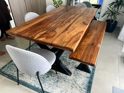 Solid wood dining table with chairs&Bench