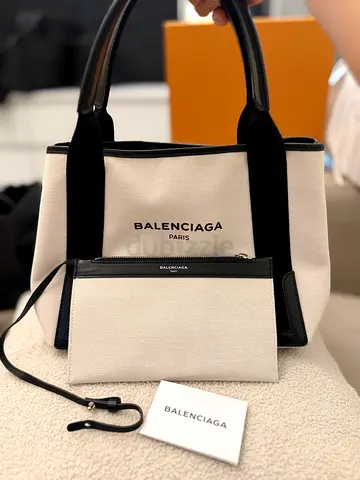 Balenciaga Small Canvas Tote Bag with Pouch - White & Black