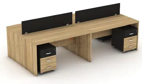 4-Seater Oak Office Workstation with Under-Desk Pedestals and Modesty Panels Custom Made