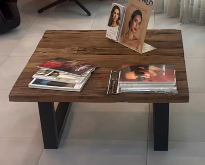 Solid Wood Coffee Table with Metal Legs - Rustic Finish