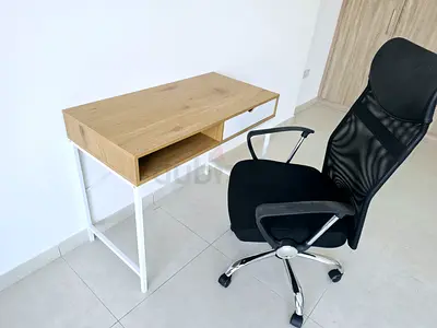 Modern Wooden Study Desk and Black Mesh Office Chair Set