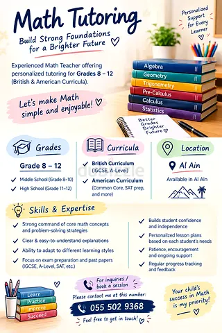 Math Teacher | Online & Private Tutoring

Are you looking for a qualified Mathematics teacher who ca