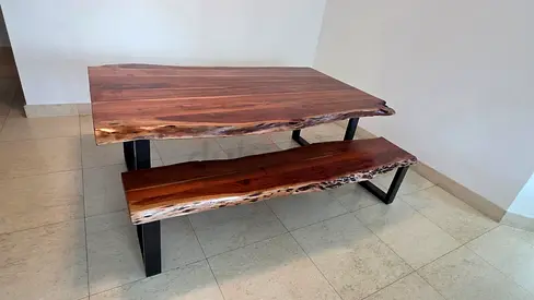 Art and craft heavy solid wood luxury Dining table with bench