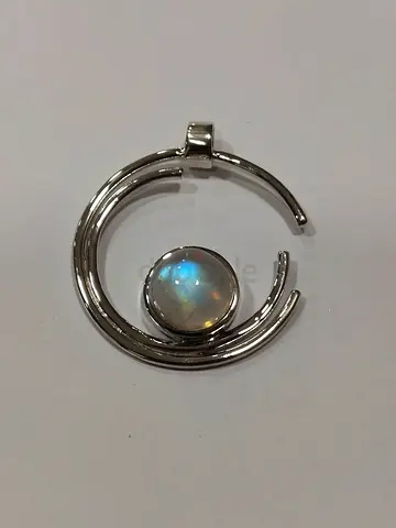 Sterling Silver Spiral Pendant with Round Moonstone Cabochon