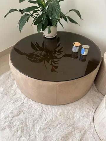 Round Coffee Table with Glass Top