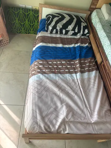 IKEA kids Single Bed Frame with Wood Finish and Headboard along with mattress