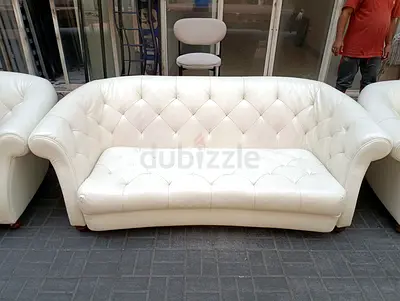 White Faux Leather 3-2-1 Seater Sofa with Button Tufting