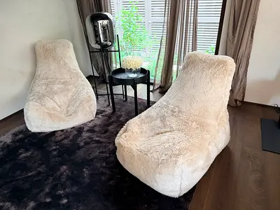 Pair of Beige Faux Fur Lounge Chairs - Cozy Relaxing Seats