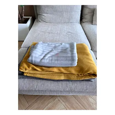 Set of 3 Lightweight Throw Blankets - Grey, Mustard, Patterned