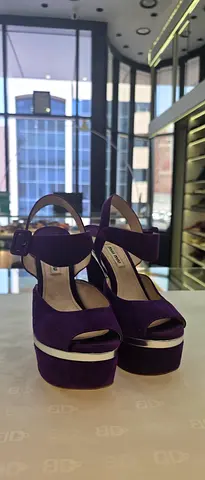 Purple suede platform high heel sandals, size unknown - gently used