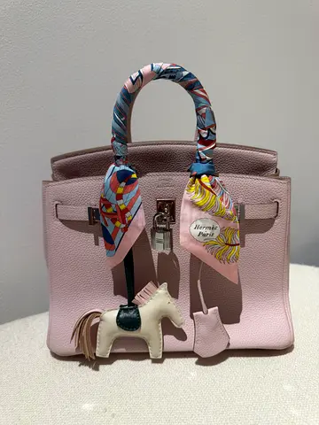 Luxury Pink Leather Handbag with Twilly & Horse Charm