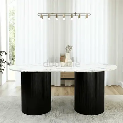 Avellino Off White & Black Ash Marble 6 Seater Dining Table