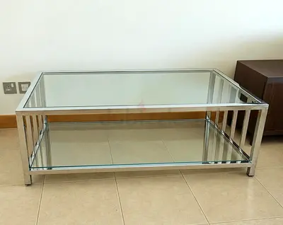 Chrome and Glass Rectangular Coffee Table with Lower Shelf