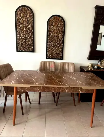 Mid-century Marble Top Dining Table with 6 Chairs (Very good condition)