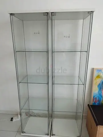 IKEA Pair of Tall Glass Display Cabinets with Shelves