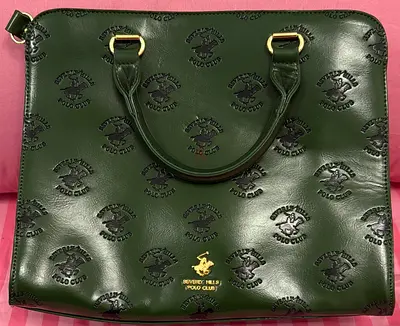 Beverly Hills Polo Club green leather tote bag - gently used
