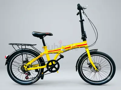 Yellow folding commuter bike - compact, single-speed with rear rack