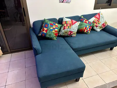 Blue L-shaped Sofa with Chaise - Good Condition