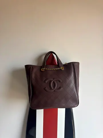 Chanel Quilted Lambskin Tote Bag - Brown, Gold Chain Detail