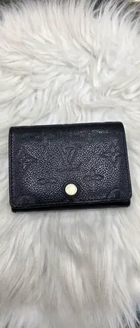Genuine black embossed leather compact wallet - small foldable card holder