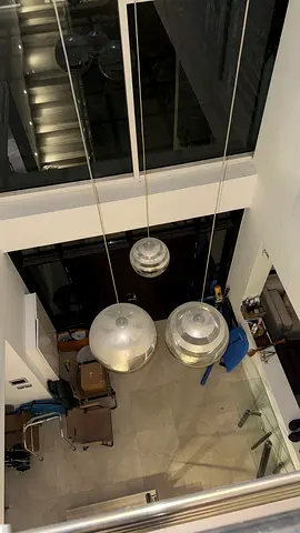 Set of 3 Oversized Globe Pendant Lights – Double Height Ceiling