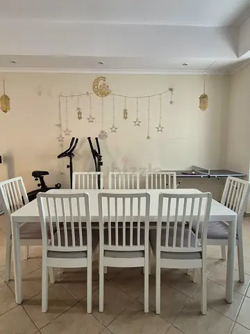 Large IKEA Dining Table (Fixed Top) with 8 Matching EKEDALEN Chairs.