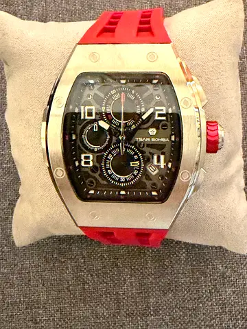 Tsar Bomba Men's Sport Chronograph Watch with Red Rubber Strap