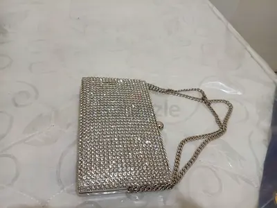 Silver crystal evening clutch bag with chain strap & Smart AIR TAG