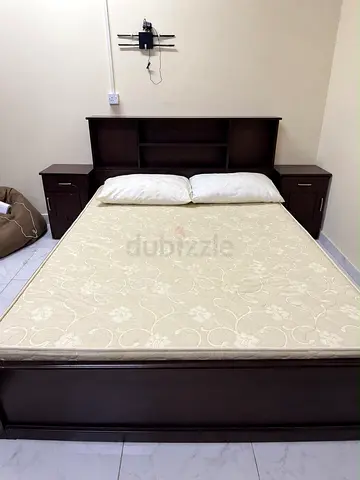 Wooden Double Bed with Headboard Storage and Nightstands - Dark Brown