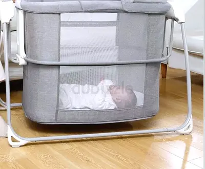 Used bedside bassinet / newborn crib - light grey, breathable mesh