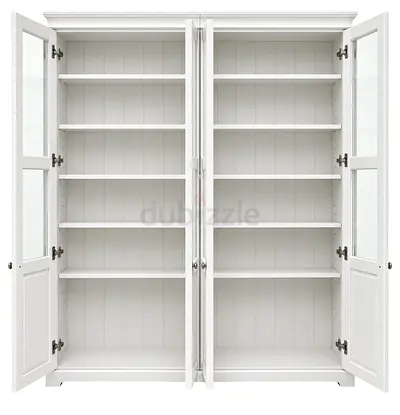 White Double-Door Display Cabinet / Bookcase with Glass Doors
