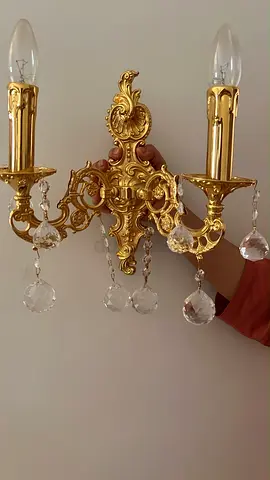 Pair of vintage gold wall sconces with crystal drops (Lights) - 4 pieces