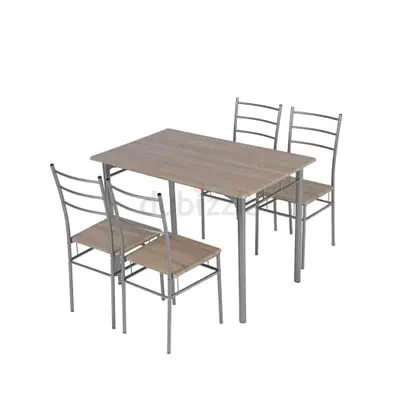4-piece dining table set with metal frame and wood-effect top