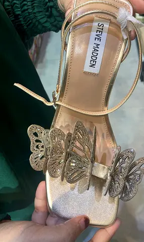 Steve Madden Gold Butterfly Ankle-Strap Heels, Size 40