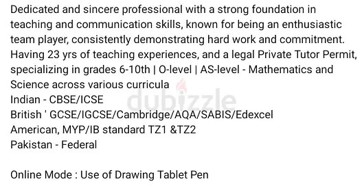 Permitted Private Post Graduate Teacher Available for Maths Science | 1 student at a time